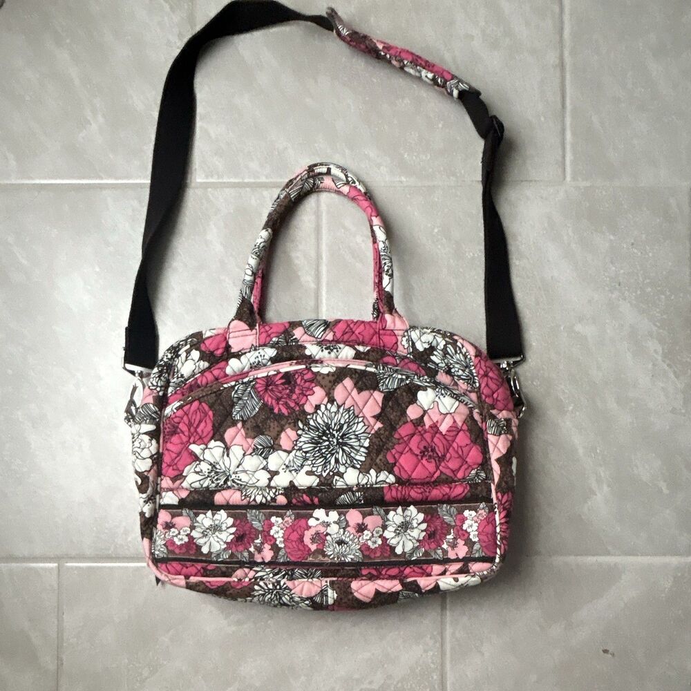 Vera Bradley Floral Pink Brown White computer bag size 15 x 12 x 4 inches